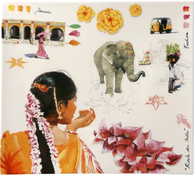 Servierplatten Gien Route Des Indes Platte Rechteckig 29,5x26,5cm 3 Servierplatten Gien Route Des Indes Platte Rechteckig 29,5x26,5cm