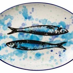 Servierplatten Vista Portuguese Wet Painting Platte Oval 38,5x27,5cm Fische