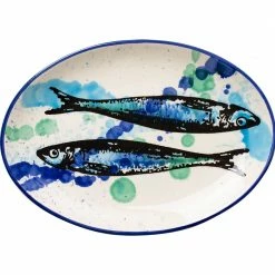 Vista Alegre-Shop 6 Servierplatten Vista Portuguese Wet Painting Platte Oval S 30x21cm Fische